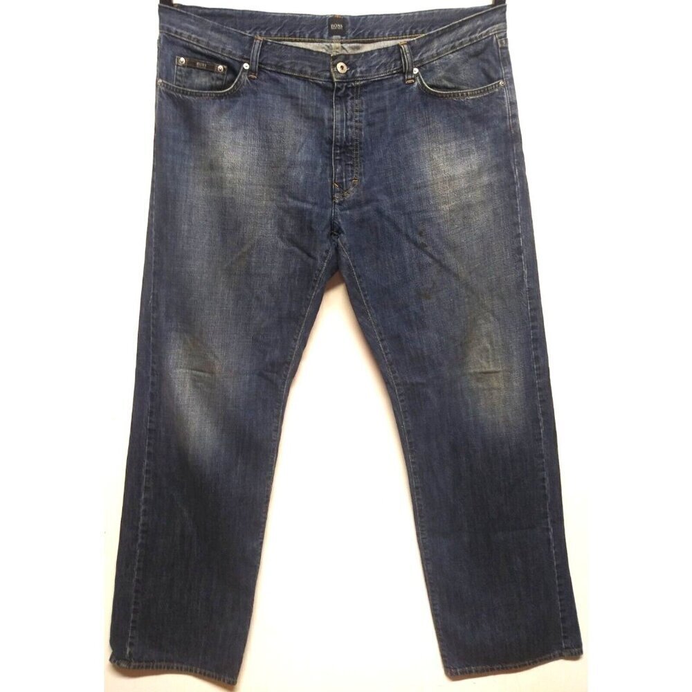 Hugo Boss Jeans TEXAS Straight leg Pants Men's 42x34 dark wash blue jeans FLAW